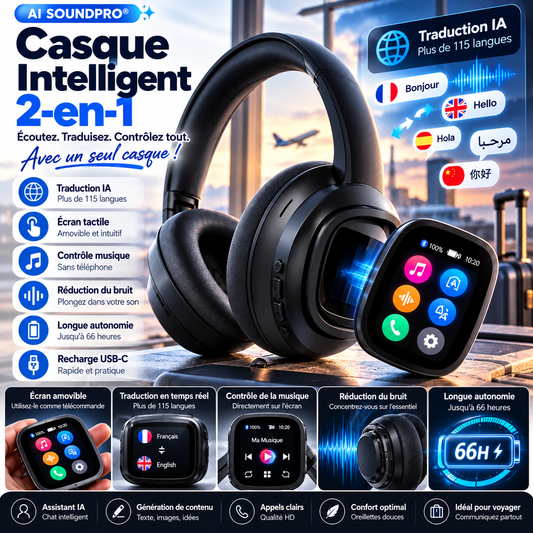 AI SOUNDPRO® Écouteurs Sans Fil AI + Écran LCD