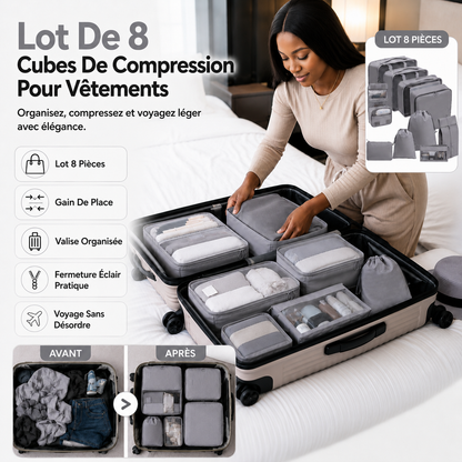 Lot De 8 Cubes De Compression Pour Vêtements  Organisateurs De Bagages Voyage