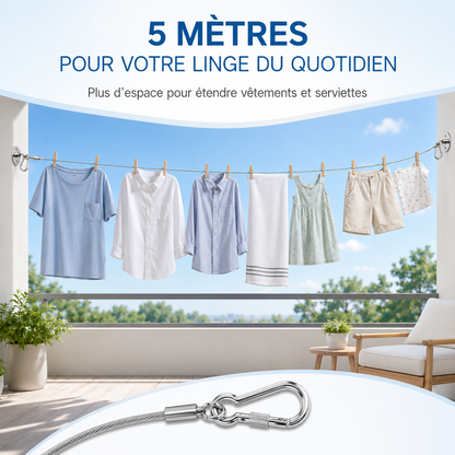 Corde à Linge Renforcée en Acier Inoxydable
