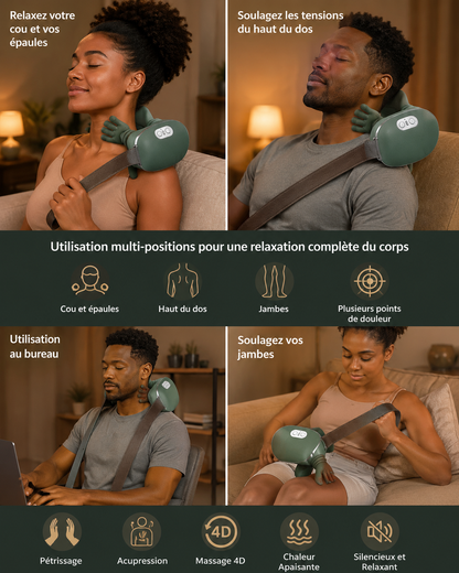 Masseur Cervical & Épaules 4D Chauffant Sans Fil – Pétrissage Profond