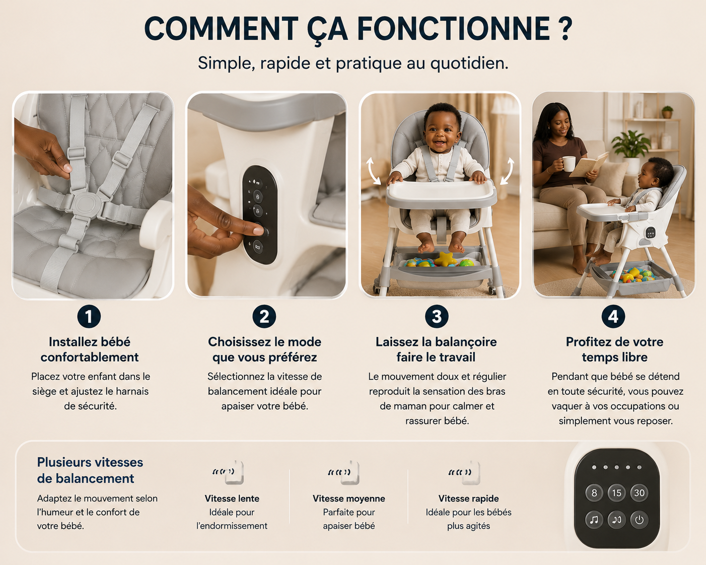 BabySwing™ – La Balançoire Intelligente Qui Apaise Bébé en Quelques Minutes
