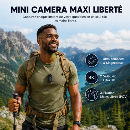 NEXORA™ Mini Caméra 4K Mains Libres pour Filmer Votre Quotidien