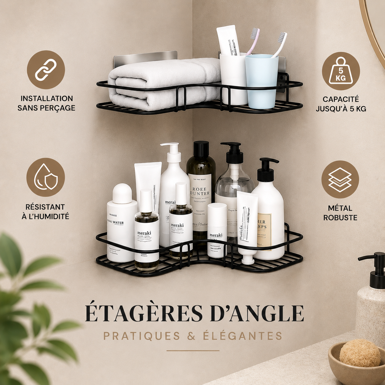 AngleFix™  Rangement Mural Moderne en Métal Autocollant – Gain d’Espace Élégant (2pcs)