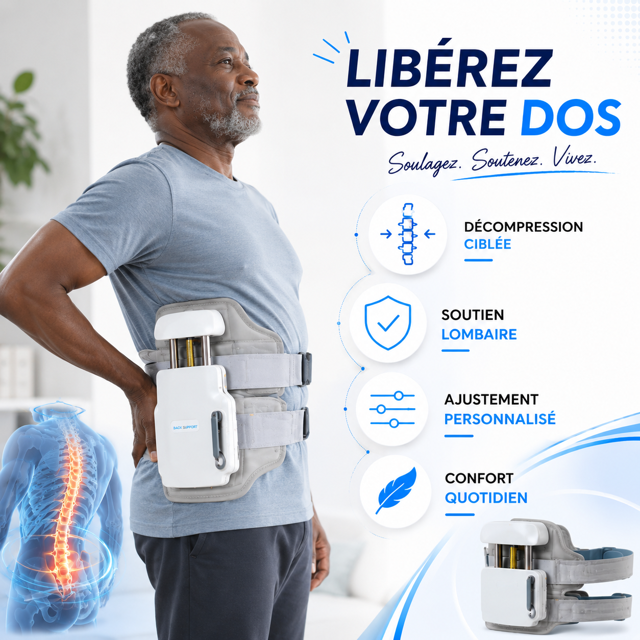 OrthoRelief™ Dispositif de Décompression Lombaire & Soutien du Bas Du Dos