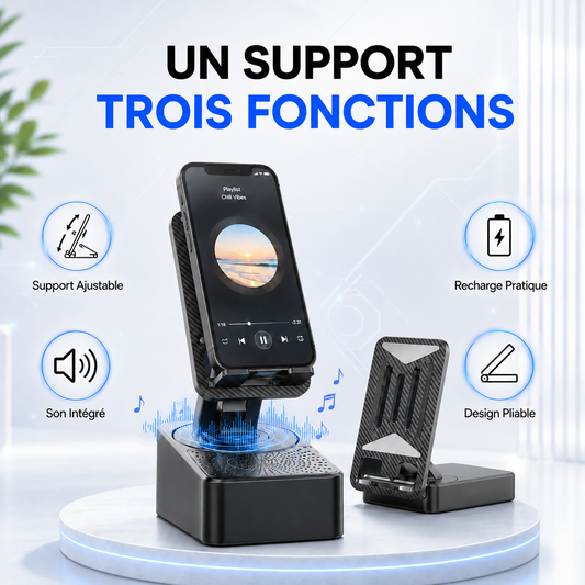 SmartStand™ Support Téléphone 3-en-1 avec Son & Recharge Intégrés