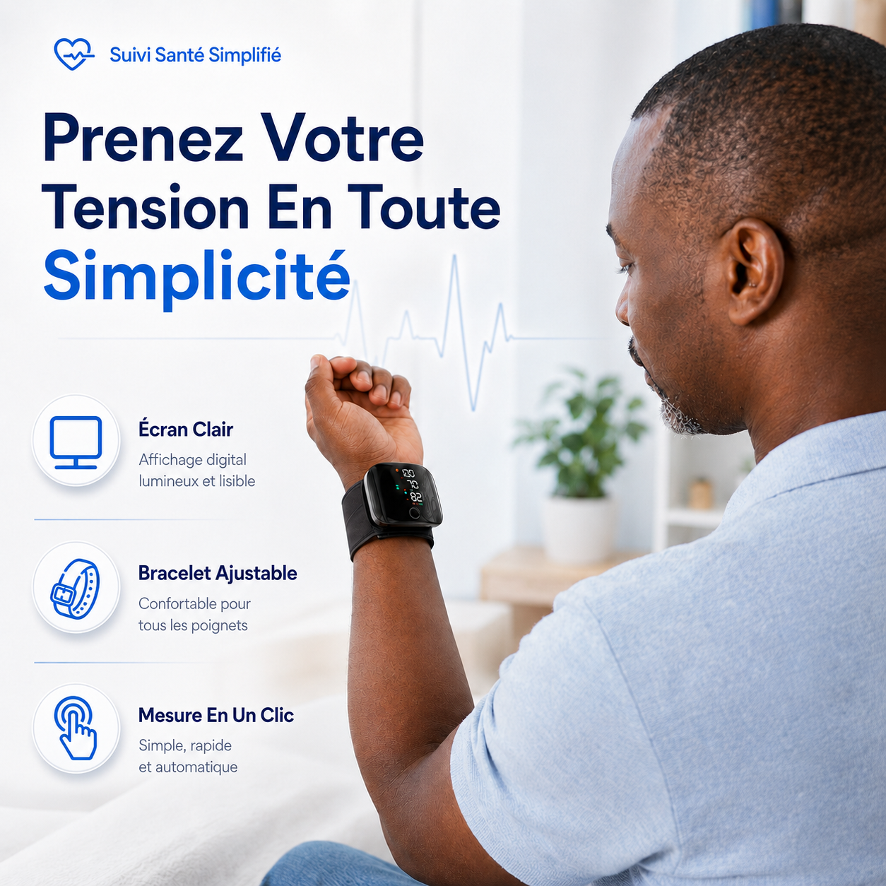 PulseCare™ Tensiomètre Automatique au Poignet Sans Fil – Mesure Rapide & Précise
