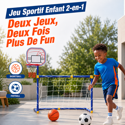  Double Jeu Sportif Enfant Basket + Football Portable et Réglable 