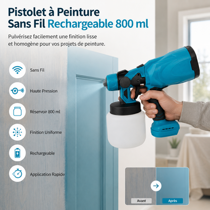 Pistolet À Peinture Rechargeable 800 ml - Pulvérisation Haute Pression