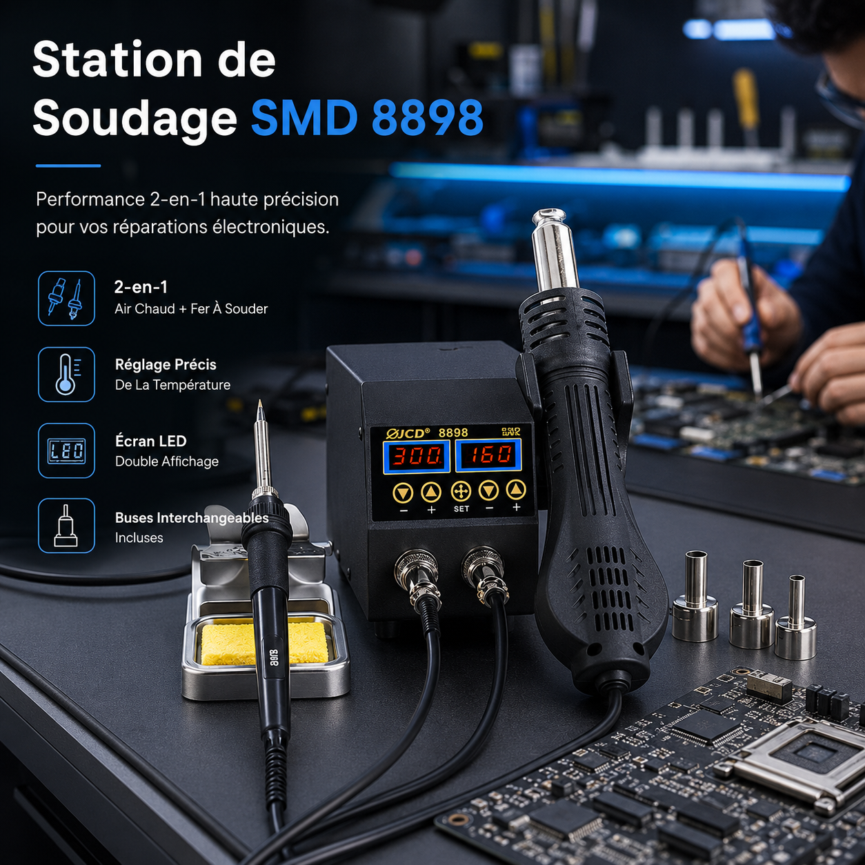 TechWeld™ Station de Soudage SMD 8898 | Performance 2-En-1 Haute Précision