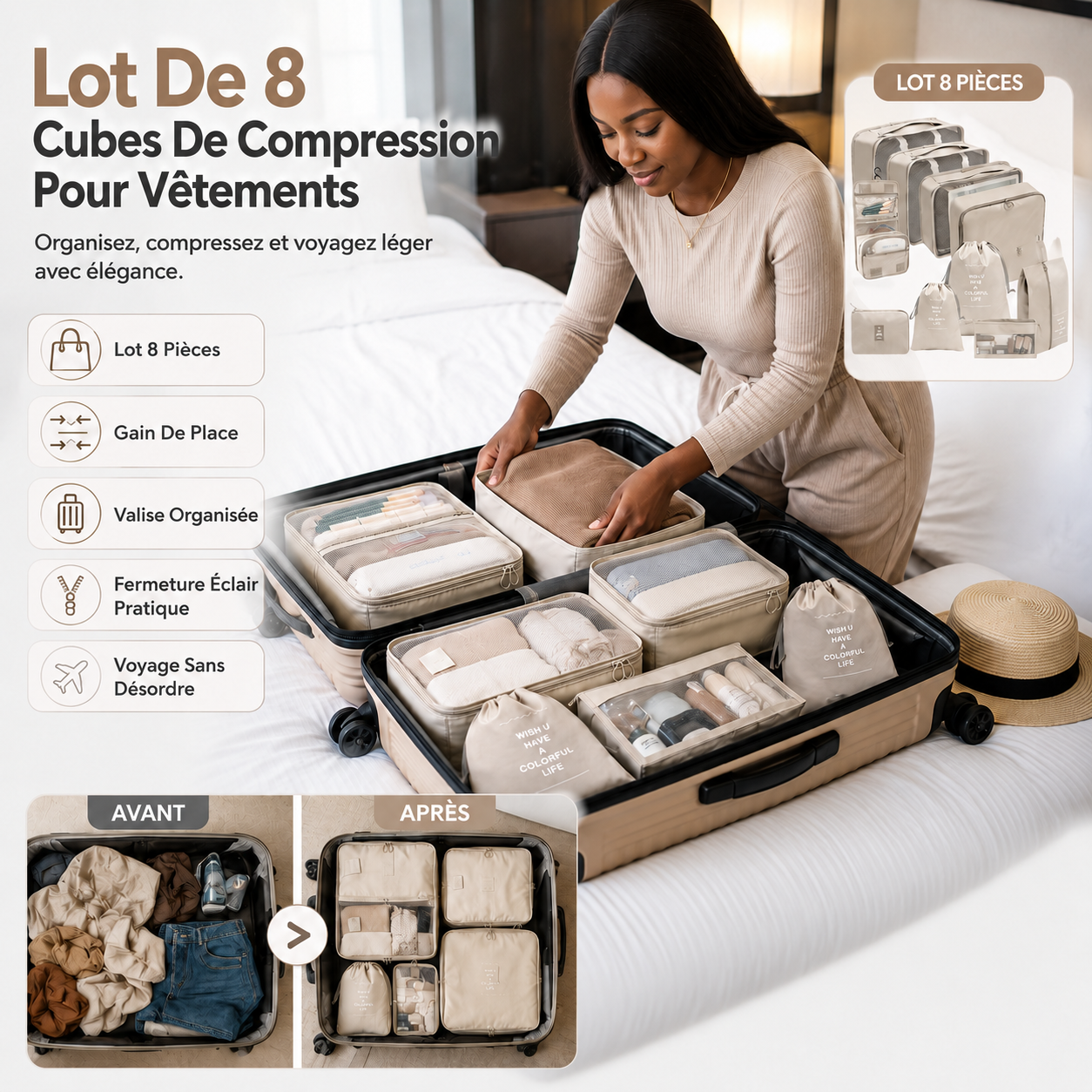 Lot De 8 Cubes De Compression Pour Vêtements - Organisateurs De Bagages Voyage