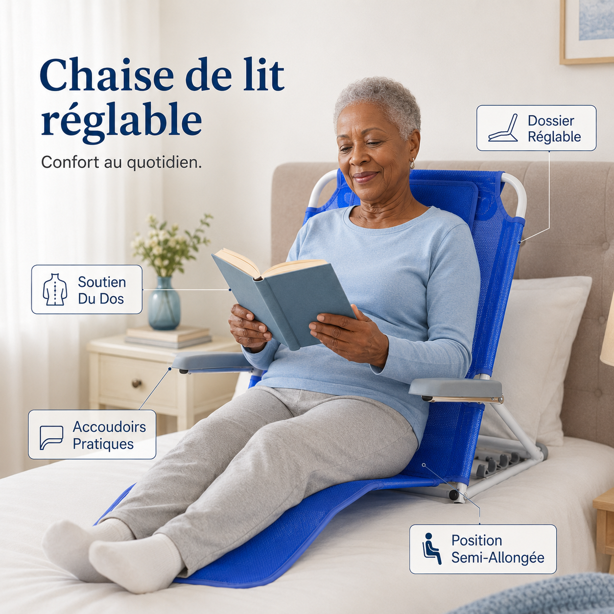Chaise De Lit Réglable Pour Personnes Âgées - Dossier Semi-Allongé & Soutien Confort