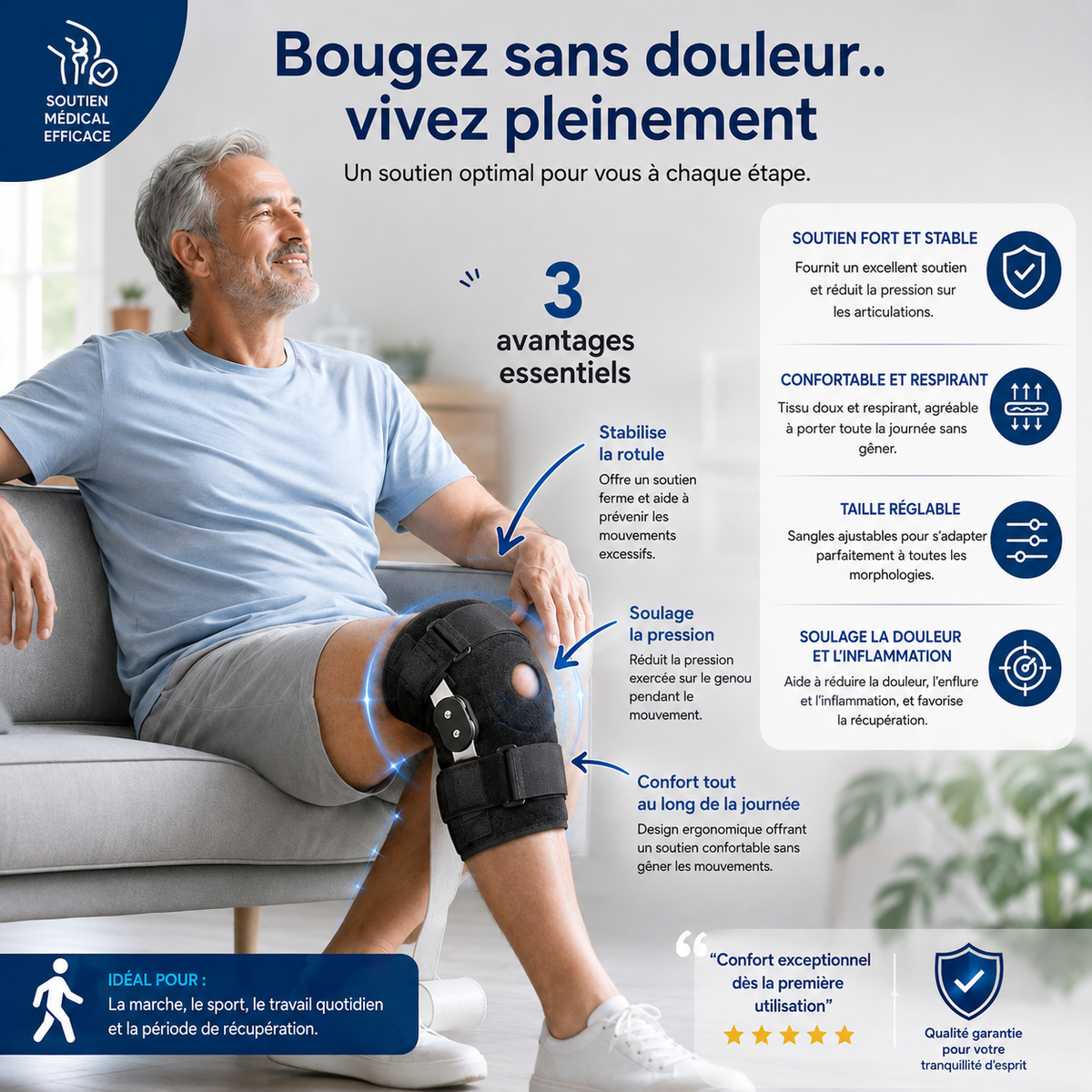 🦵 Bougez Librement avec un Maintien Optimal du Genou