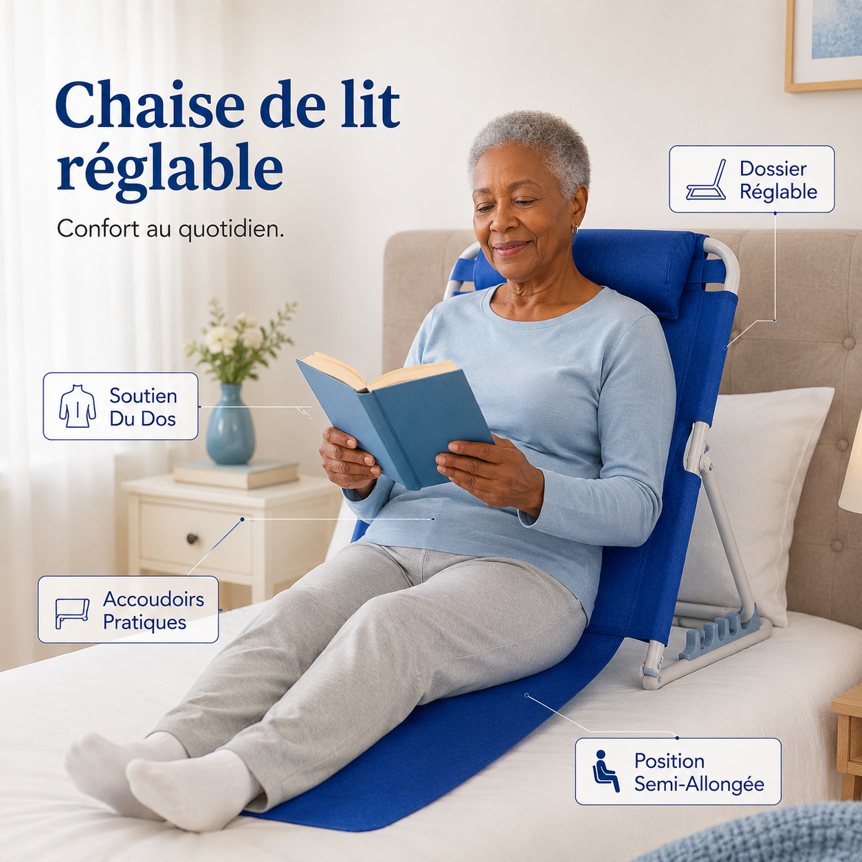 Chaise De Lit Réglable Pour Personnes Âgées - Dossier Semi-Allongé & Soutien Confort