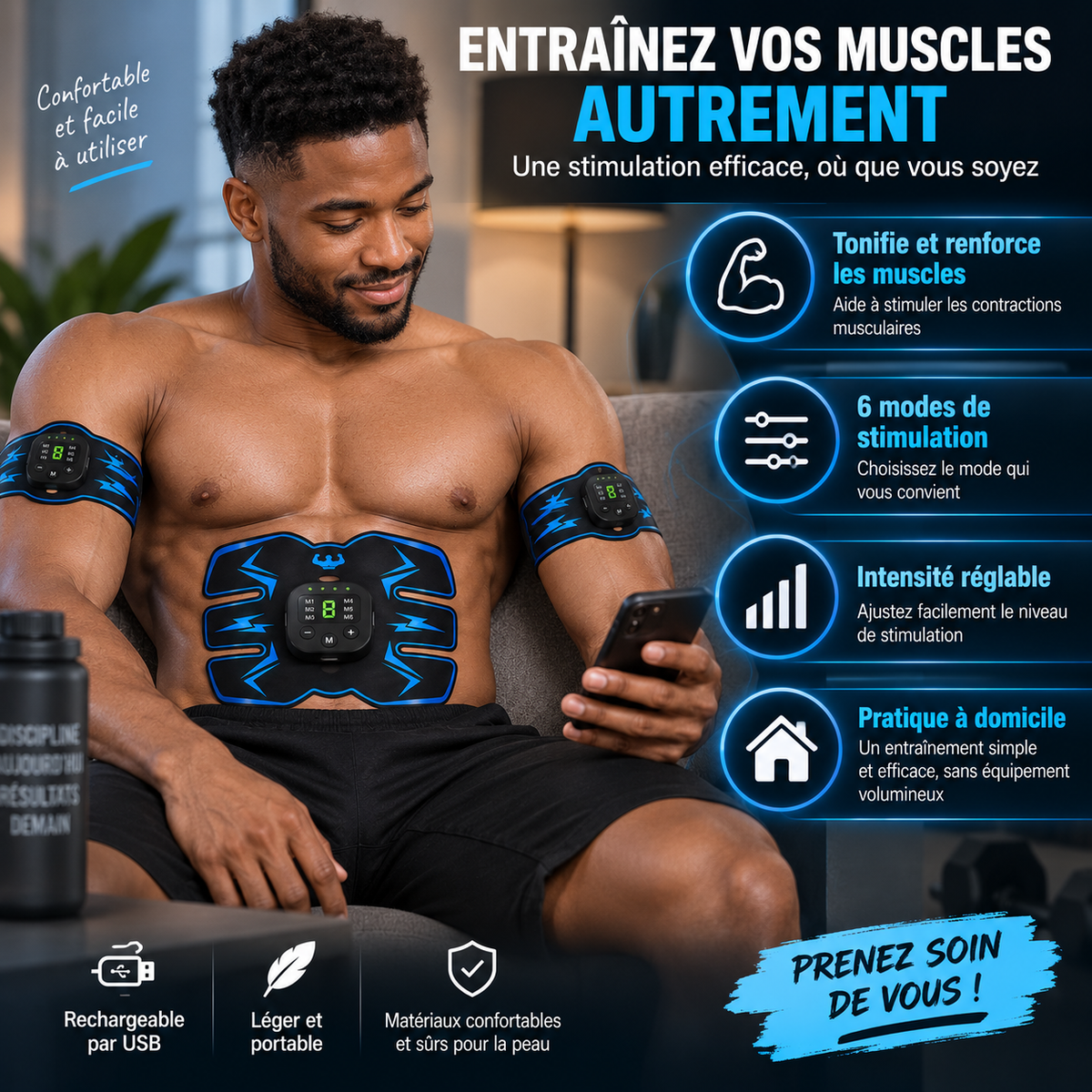 ⚡ Stimulateur Musculaire EMS Rechargeable | Stimulez vos muscles facilement, où que vous soyez