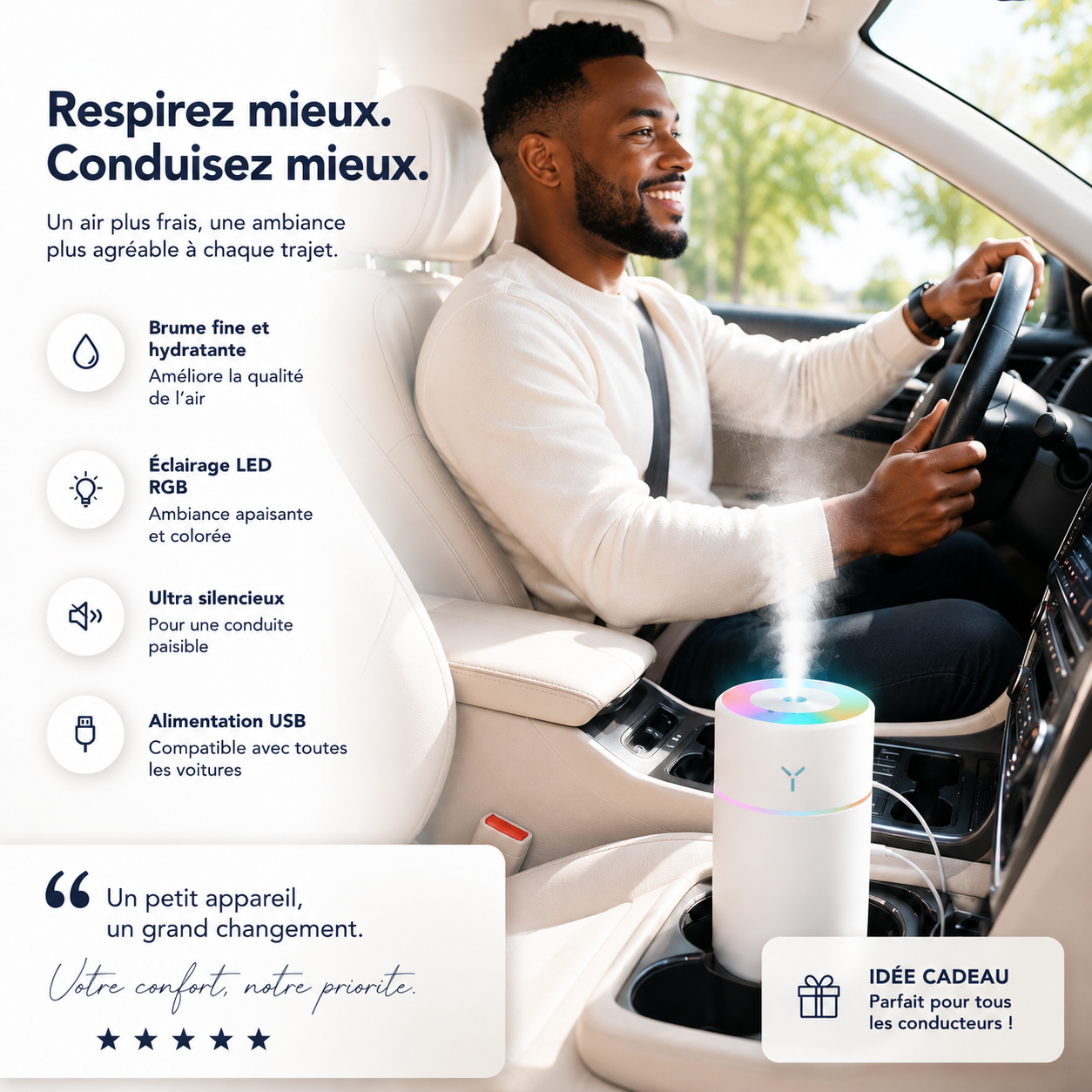 PureMist™ Diffuseur USB LED RGB – Humidificateur Compact pour Voiture, Bureau & Maison