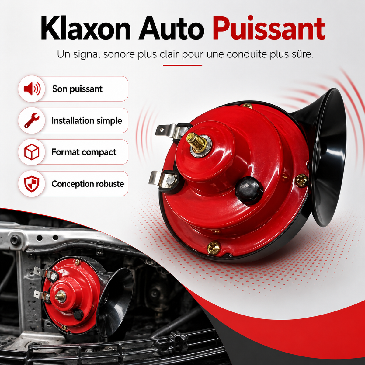 SONIX™Klaxon Électrique Double Ton Ultra Puissant 12V