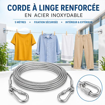 Corde à Linge Renforcée en Acier Inoxydable