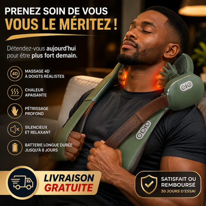 Masseur Cervical & Épaules 4D Chauffant Sans Fil – Pétrissage Profond