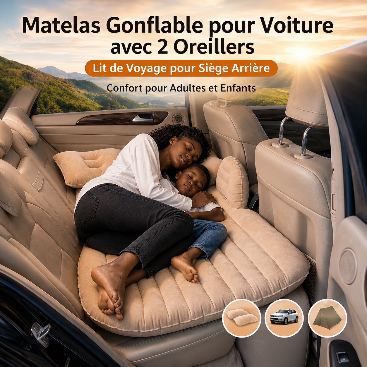 RoadNest™ Matelas Gonflable de Voiture avec 2 Oreillers – Lit de Voyage Confort Premium