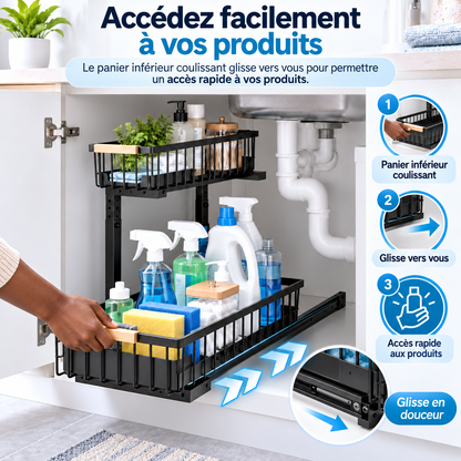 Organiseur d'évier - Étagère à épices à 2 niveaux - En acier au carbone