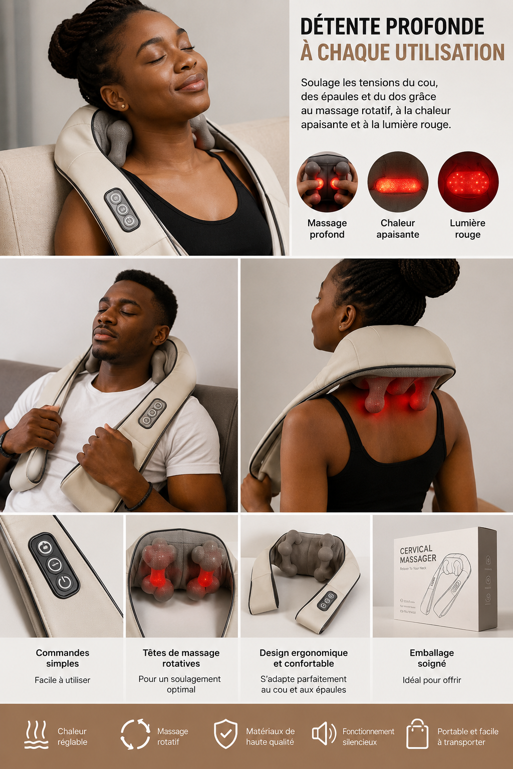 ThermaRelief™ Masseur Chauffant à Lumière Rouge – Pétrissage & Infrarouge
