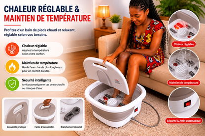 RelaxZen™ Bain de Pieds Électrique Pliable Portable – Massage & Chaleur
