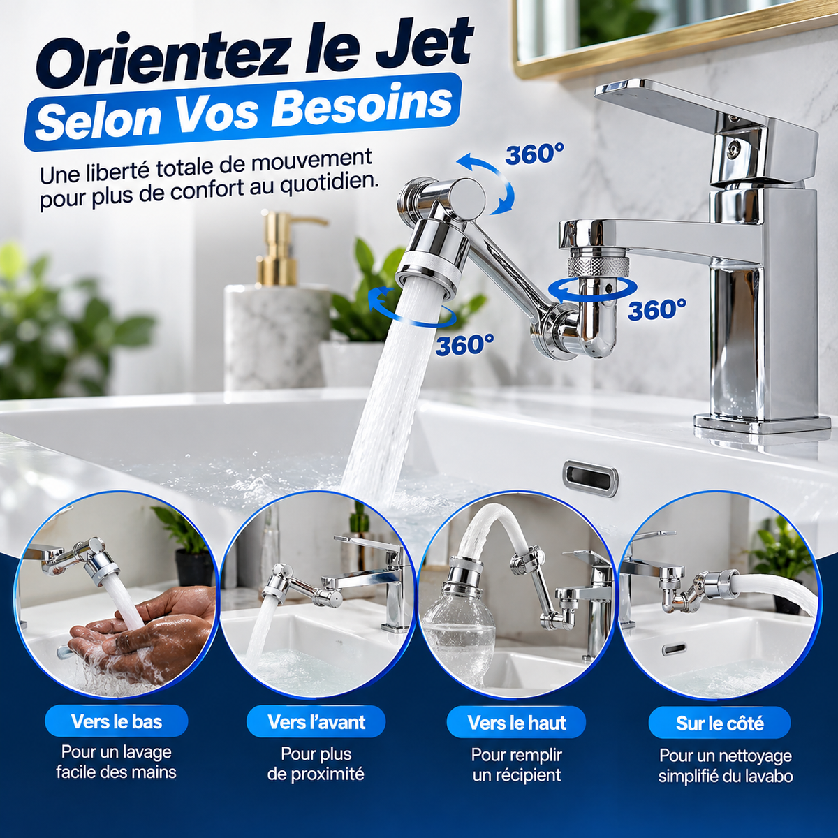 💧 Extenseur de Robinet Pivotant 1080° — 2 Modes de Jet