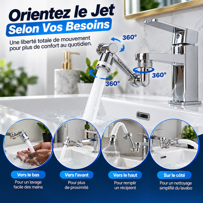 💧 Extenseur de Robinet Pivotant 1080° — 2 Modes de Jet