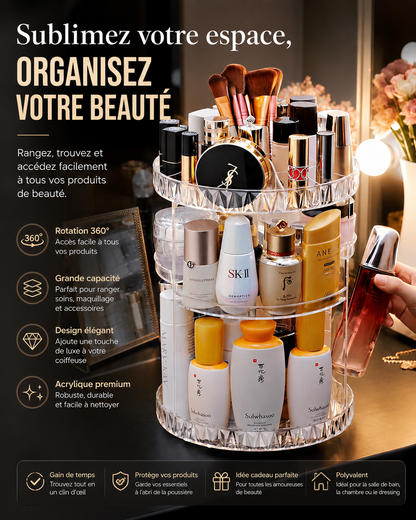 Organiseur de Maquillage Rotatif 360° | Boîte de Rangement Cosmétiques Acrylique