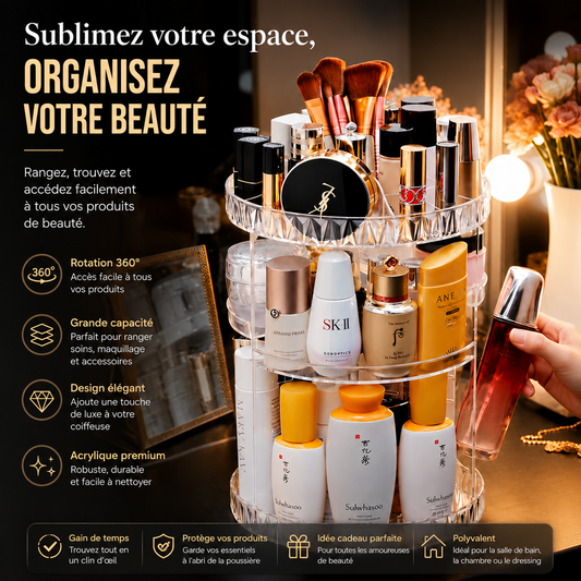 Organiseur de Maquillage Rotatif 360° | Boîte de Rangement Cosmétiques Acrylique
