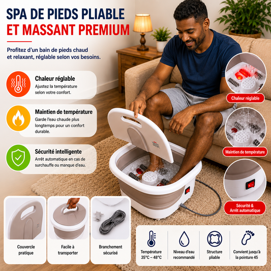 Bain de Pieds Électrique Pliable Portable – Massage & Chaleur