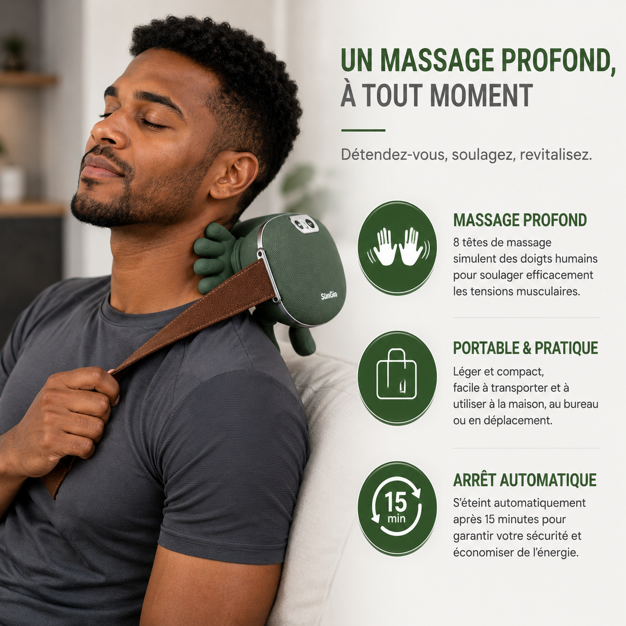 Masseur Cervical & Épaules 4D Chauffant Sans Fil – Pétrissage Profond