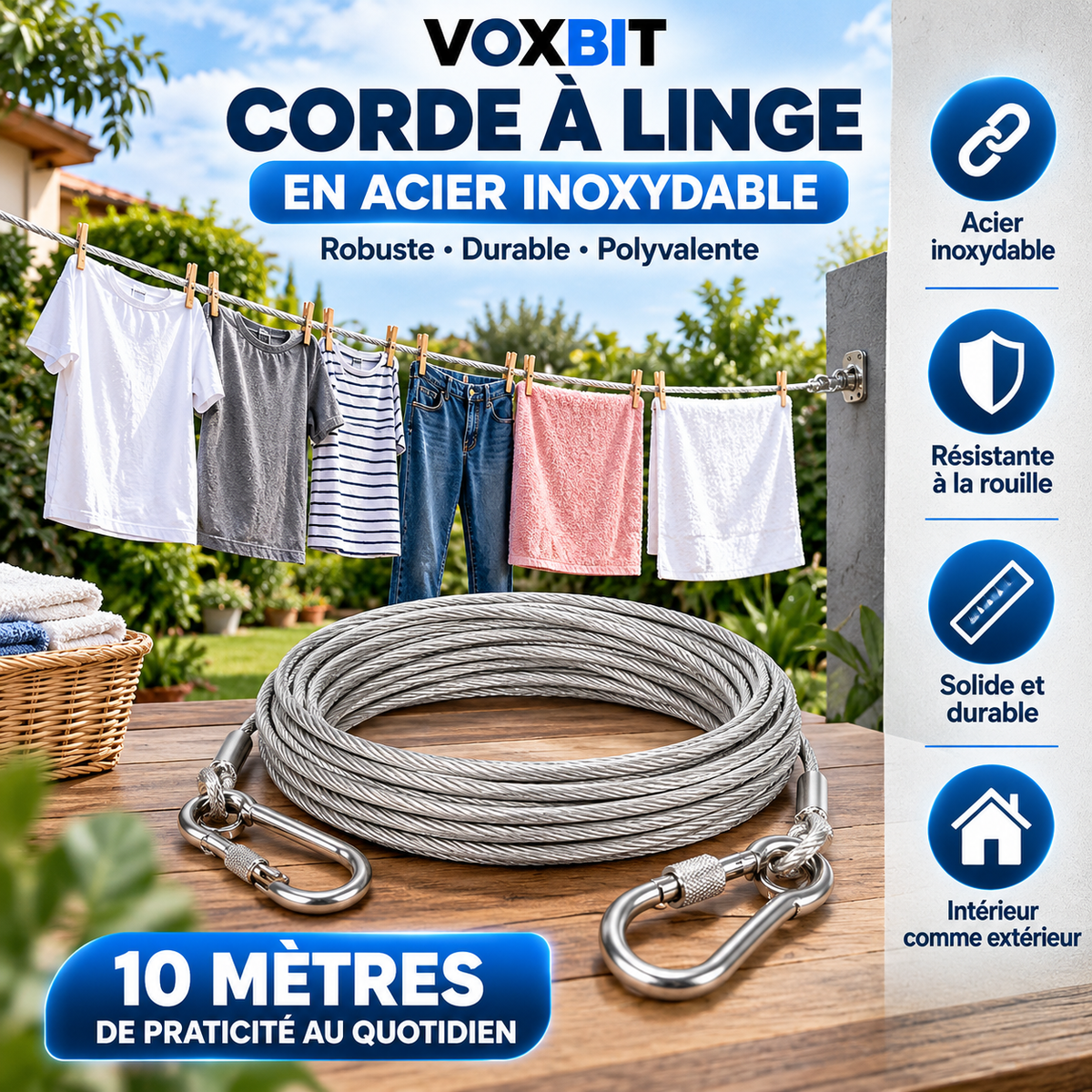 🧺 Corde à Linge en Acier Inoxydable / Plus d’espace pour sécher votre linge !