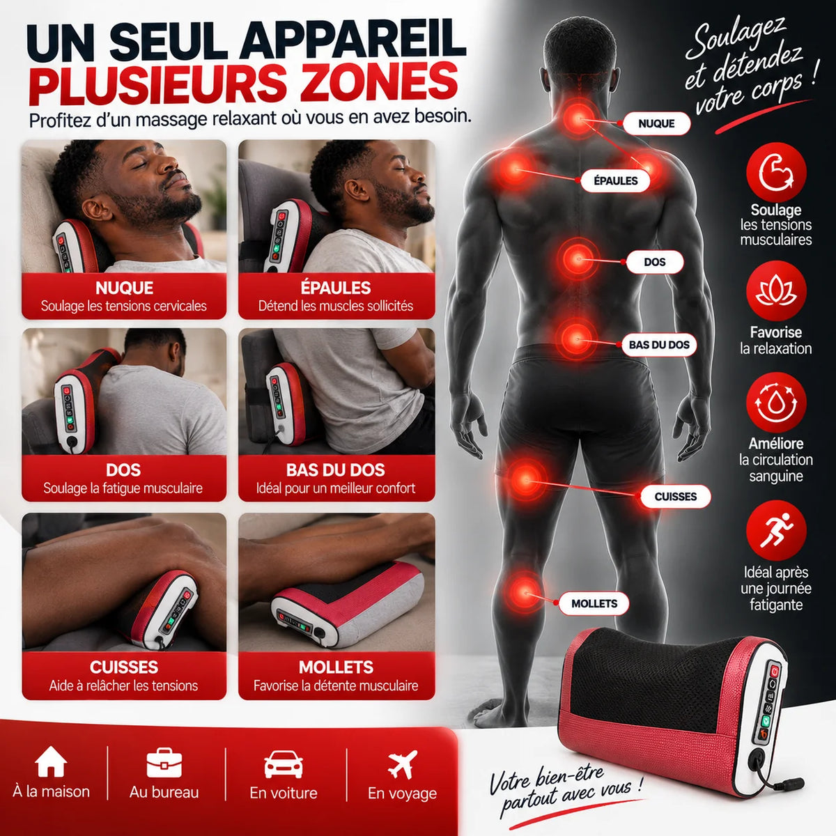 💆 Coussin de Massage Shiatsu Chauffant | Transformez votre maison en espace de détente