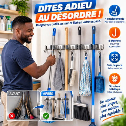 🧹 Support Mural pour Balais & Serpillières | Rangez vos outils sans encombrer le sol