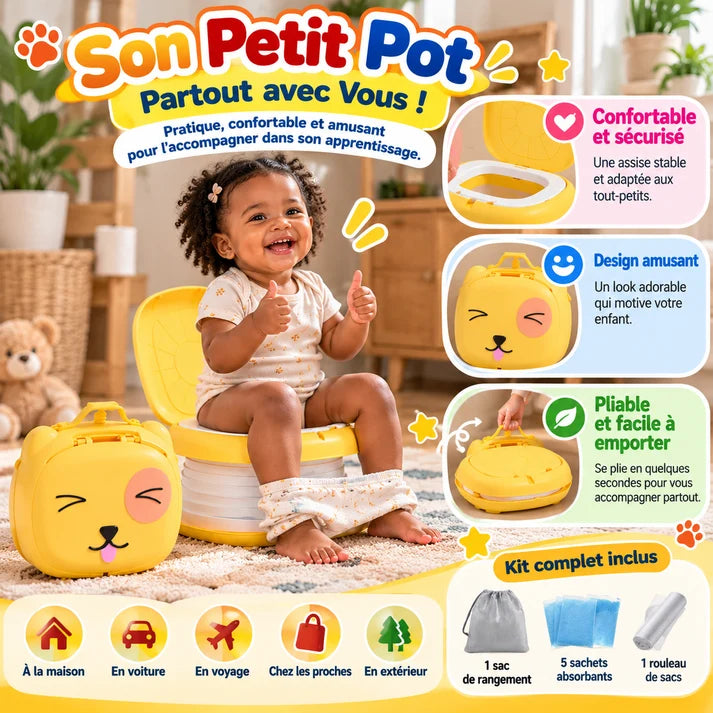 Pot de Voyage Pliable pour Enfant – Chien Jaune