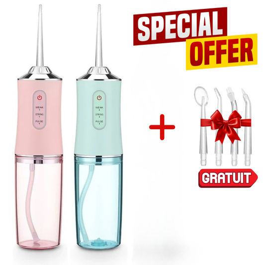 Irrigateur dentaire rechargeable + 4 têtes d’embouts GRATUITES