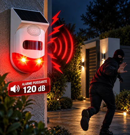 Détecteur de mouvement , alarme , alarme sonore à énergie , dispositif d'alarme extérieur 120dB alarme de sécurité avec télécommande