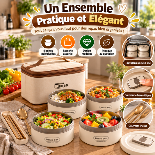 🍱 Ensemble de 4 Boîtes à Lunch Isothermes avec Sac de Transport