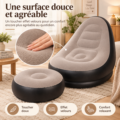 Fauteuil Gonflable avec Repose-Pieds – Chaise Lounge Confortable pour Salon et Détente à Domicile