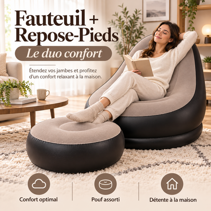Fauteuil Gonflable avec Repose-Pieds – Chaise Lounge Confortable pour Salon et Détente à Domicile