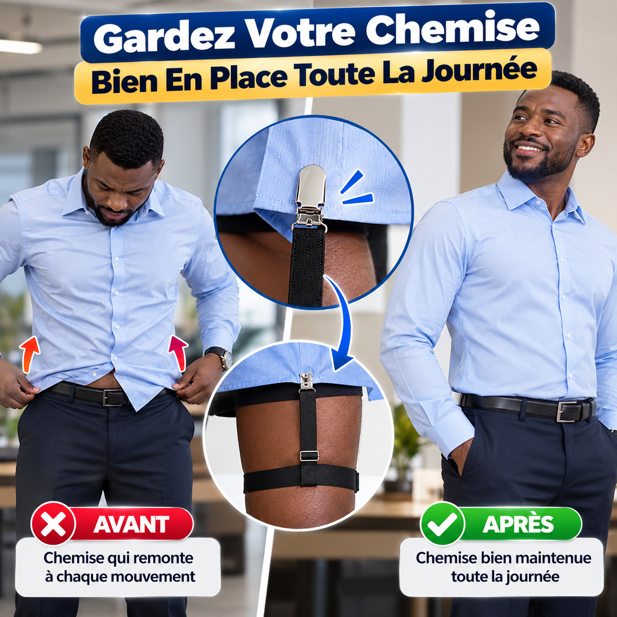 👔 Porte-Jarretelles Homme Réglable Anti-Chemise Qui Remonte