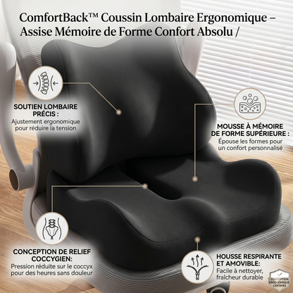 ComfortBack™ Coussin Lombaire Ergonomique – Assise Mémoire de Forme Confort Absolu