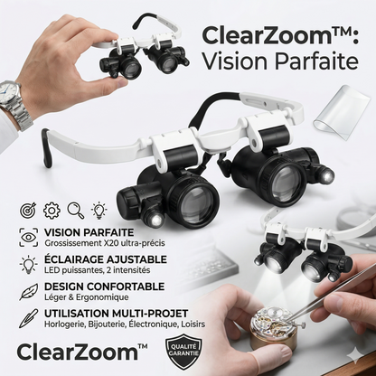 ClearZoom™ Lunettes Loupe LED  Vision Parfaite avec Éclairage Ajustable
