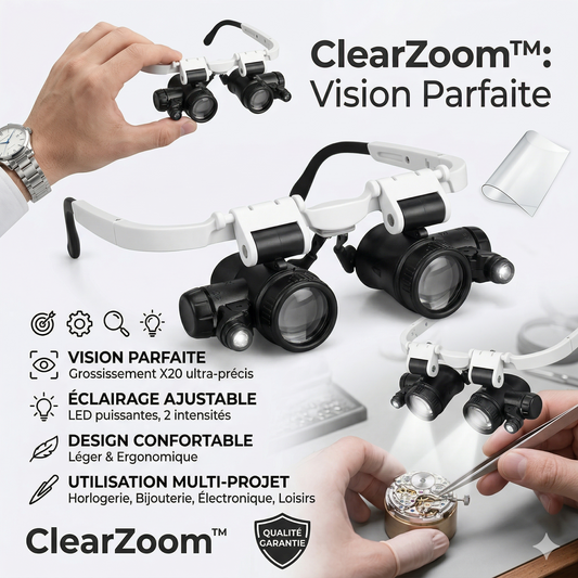 ClearZoom™ Lunettes Loupe LED  Vision Parfaite avec Éclairage Ajustable