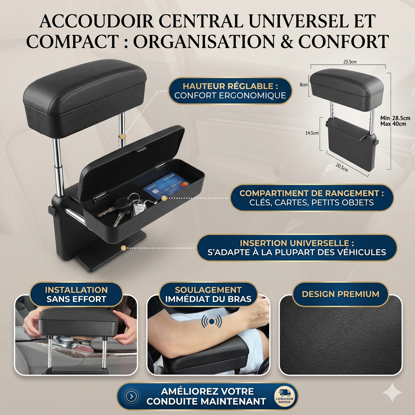 DriveComfort® – Accoudoir Universel pour Voiture | Confort Optimal & Style Élégant