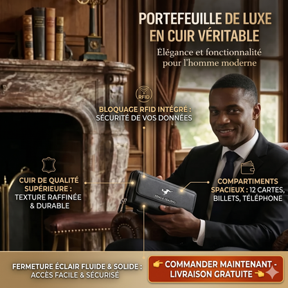 FENGBAODAISHU® Portefeuille de Luxe en Cuir Véritable – Élégance pour l'Homme Moderne