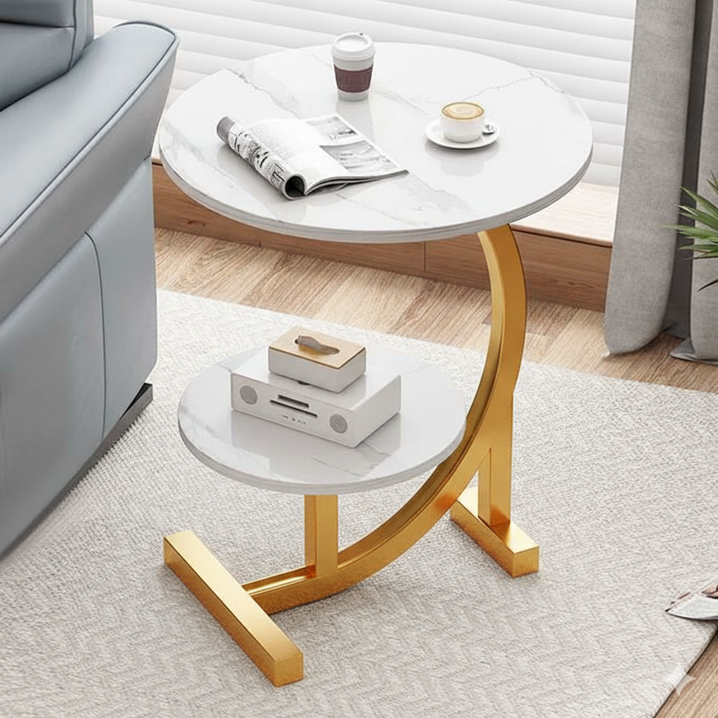 Decoria Luxe® Table d’Appoint Ronde à Deux Niveaux : Design Chic et Rangement Intelligent