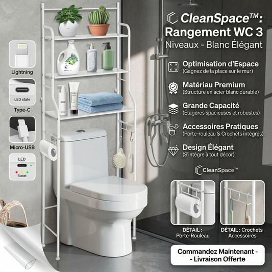 CleanSpace™ Étagère WC 3 Niveaux – Rangement Pratique & Élégant