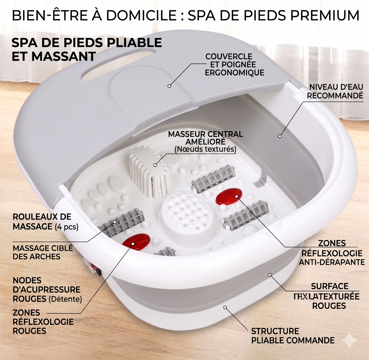 RelaxZen™ Bain de Pieds Électrique Pliable Portable – Massage & Chaleur